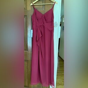New - AZAZIE EMERALD A-Line Pleated Chiffon Long Formal Dress Burgundy 10